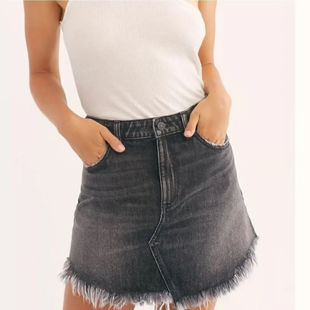 Free People We the Free Black Denim Fringe Skirt - Size 25